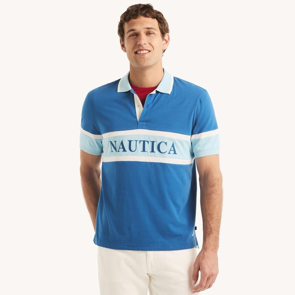 Nautica Men's Blue and Light Blue Polo Shirt